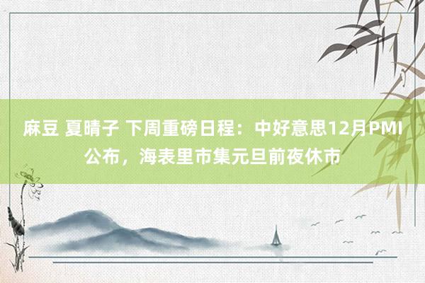 麻豆 夏晴子 下周重磅日程：中好意思12月PMI公布，海表里市集元旦前夜休市