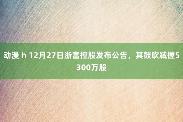 动漫 h 12月27日浙富控股发布公告，其鼓吹减握5300万股