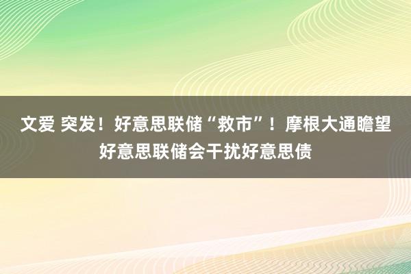 文爱 突发！好意思联储“救市”！摩根大通瞻望好意思联储会干扰好意思债